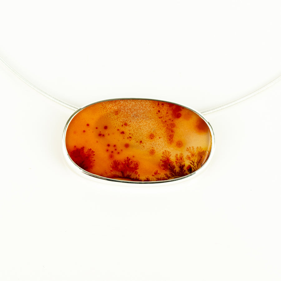 No. 586 - Silver Dendritic Agate Oval Necklet