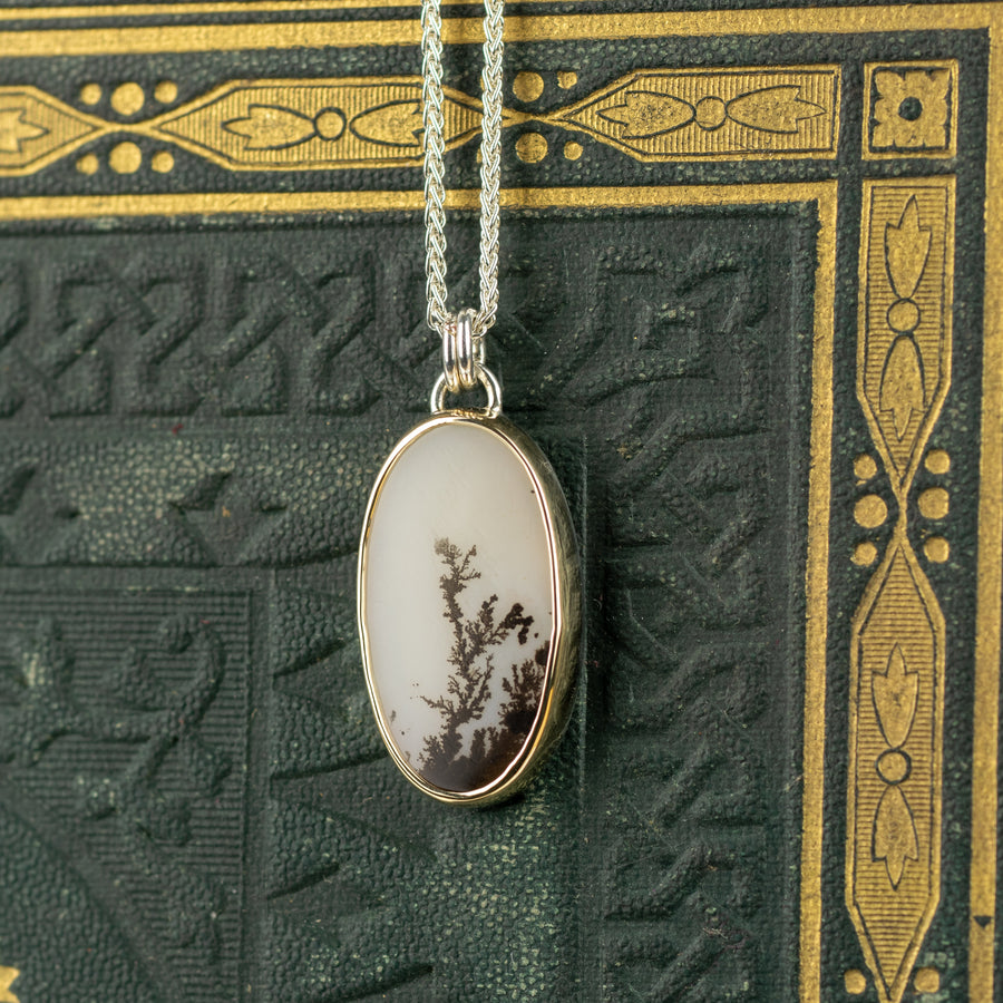 No. 591 - Silver and Gold Dendritic Agate Seaweed Pendant