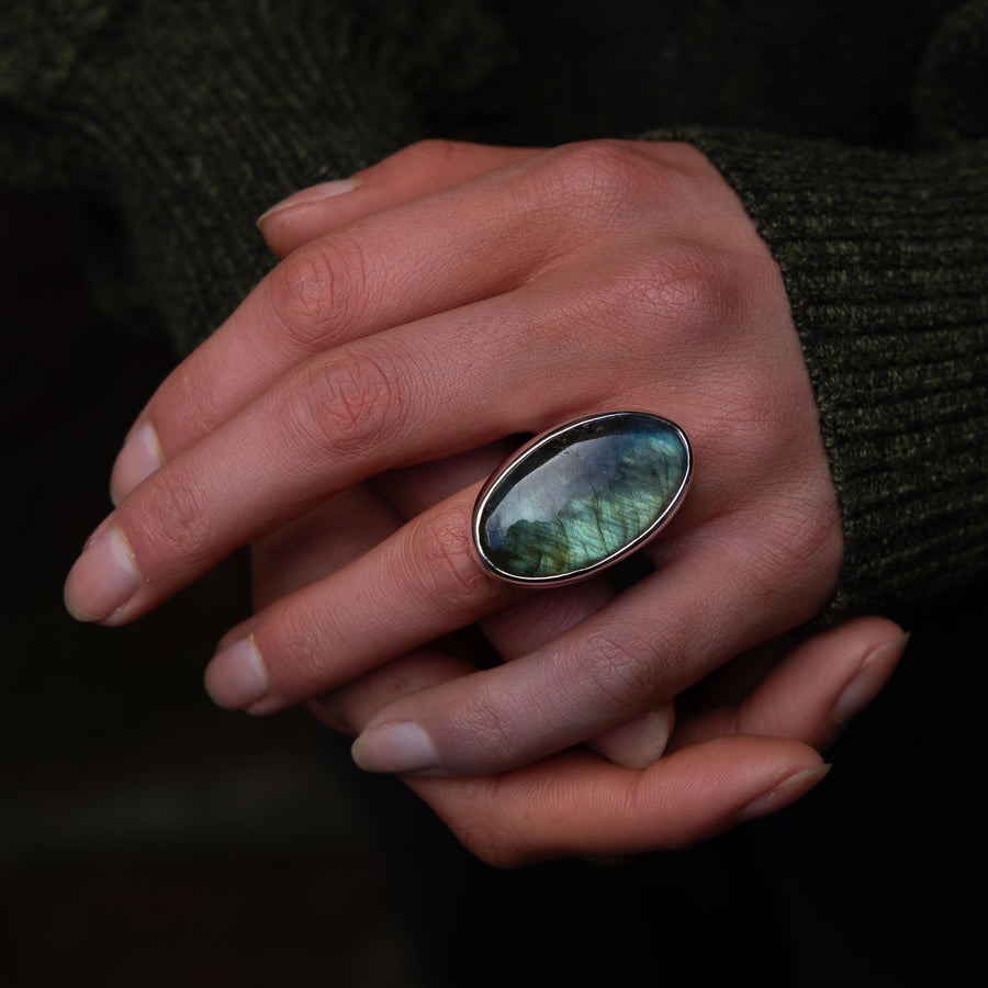 No. 417 - One Of A Kind Labradorite Silver Ring - Size L