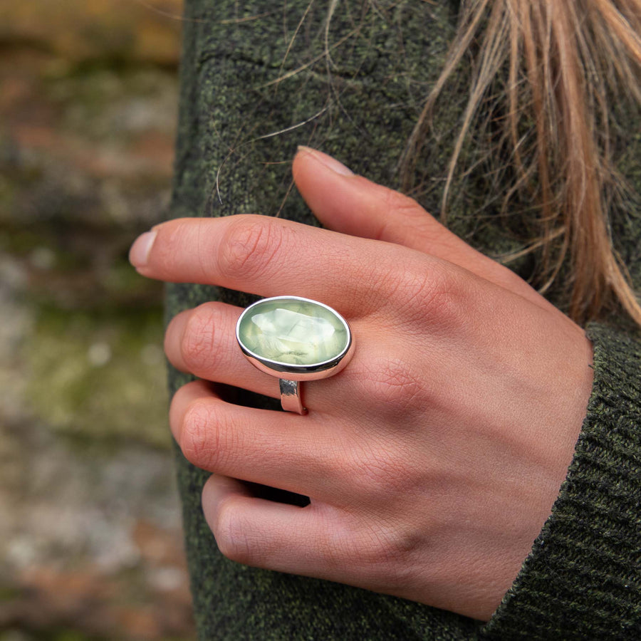 No.422 - Prehnite One Of A Kind Ring - Size S 1/2