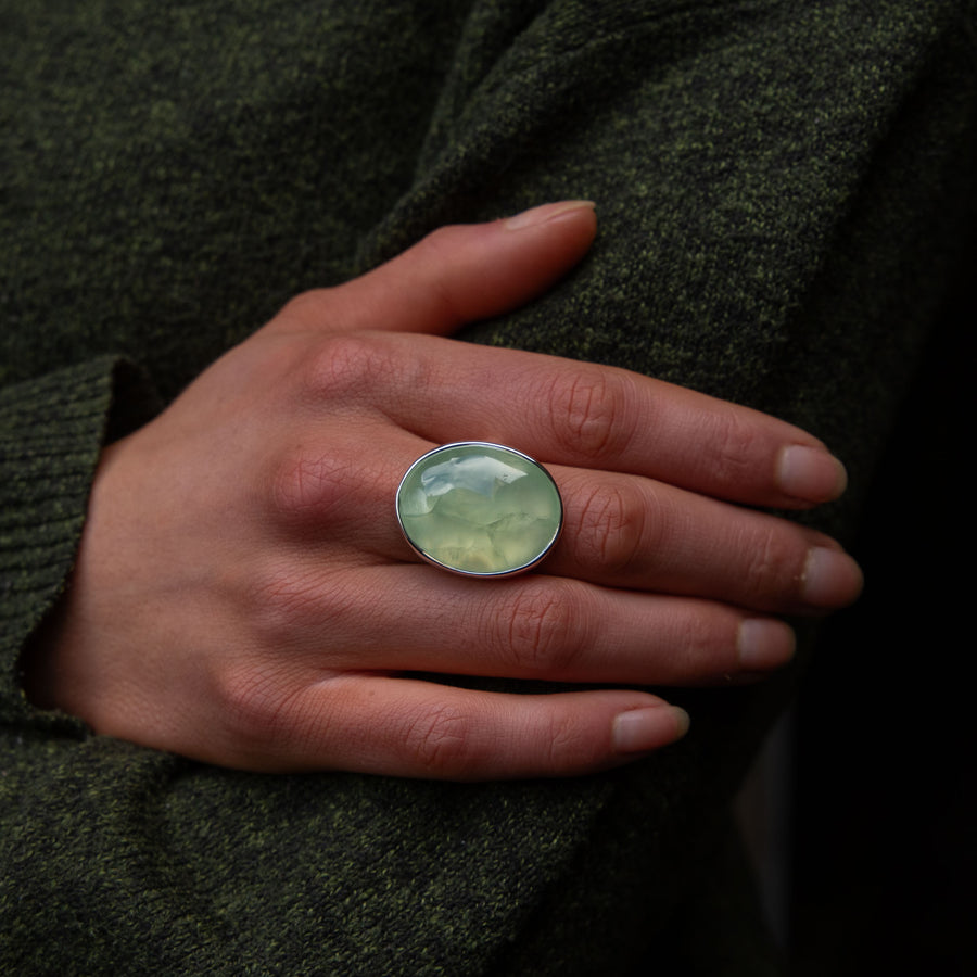 No.420 - Prehnite One Of A Kind Ring - Size S 1/2
