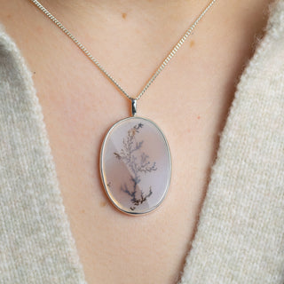 No. 104 - Silver Dendritic Agate Oval Seaweed Pendant