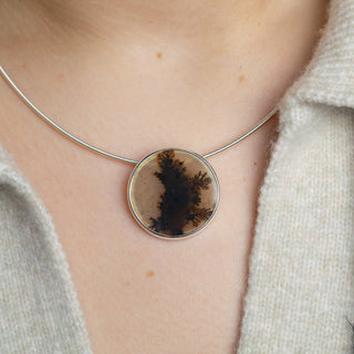 No. 106 - Silver Dendritic Agate Round Seaweed Necklet