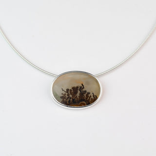 No. 127 - Silver Dendritic Agate Oval Seaweed Necklet