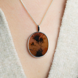 No. 133 - Silver Dendritic Agate Oval Seaweed Pendant