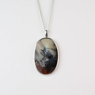 No. 162 - Silver Dendritic Agate Oval Seaweed Pendant