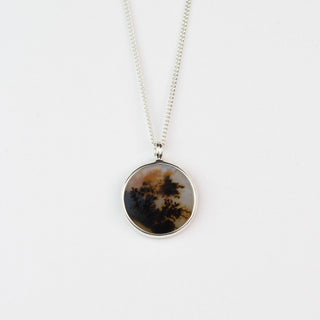No. 163 - Silver Dendritic Agate Round Seaweed Pendant