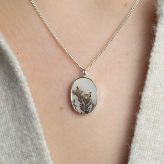 No. 173 - Silver Dendritic Agate Oval Seaweed Pendant