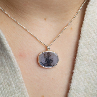No. 176 - Silver Dendritic Agate Oval Seaweed Pendant