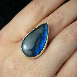 No.188 - One of a Kind Teardrop Labradorite Ring - Size U 1/2