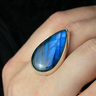 No.188 - One of a Kind Teardrop Labradorite Ring - Size U 1/2