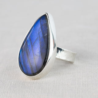 No.188 - One of a Kind Teardrop Labradorite Ring - Size U 1/2