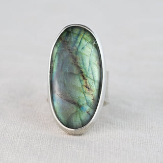 No.196 - One of a Kind Oval Labradorite Ring - Size L