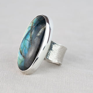 No.196 - One of a Kind Oval Labradorite Ring - Size L