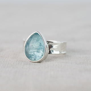 No. 197 - One Of A Kind Teardrop Aquamarine Storybook Ring - Size M 1/2