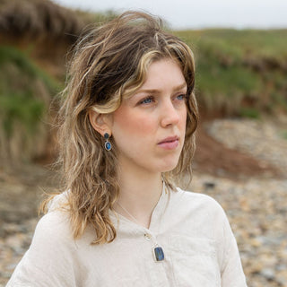 Simple Oval Labradorite Double Drops Earrings