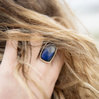 No.259 - One of a Kind Rectangular Labradorite Ring - Size O