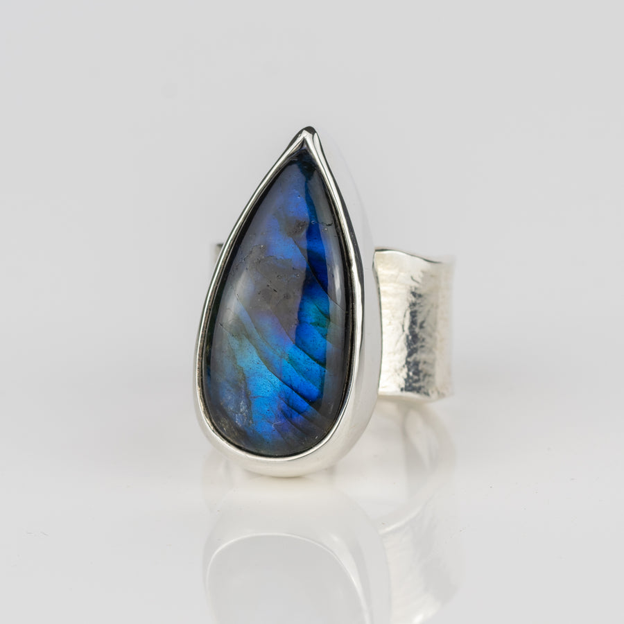No. 510 - One of a Kind Teardrop Labradorite Ring - Size R 1/2