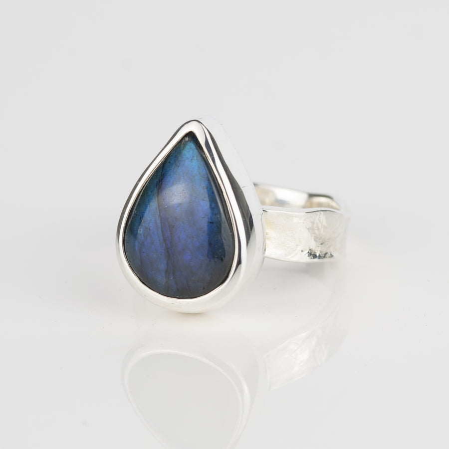 No.173 - One of a Kind Teardrop Labradorite Ring- Size Q 1/2