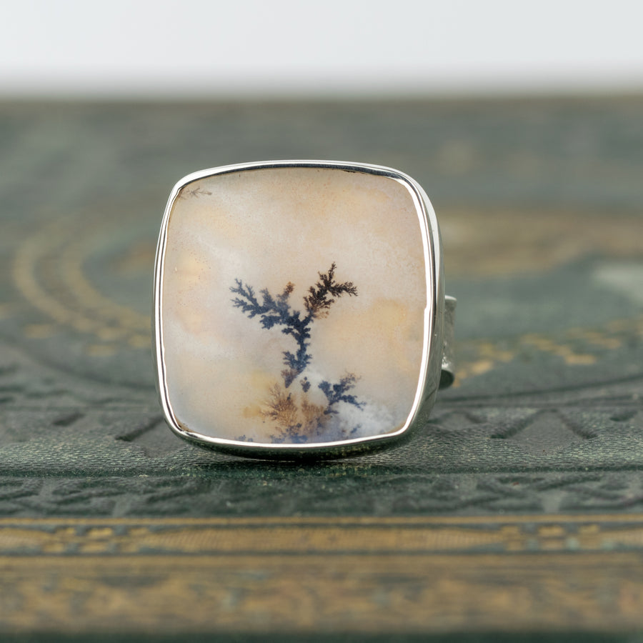 No.33 - Silver Dendritic Agate Ring - Size J