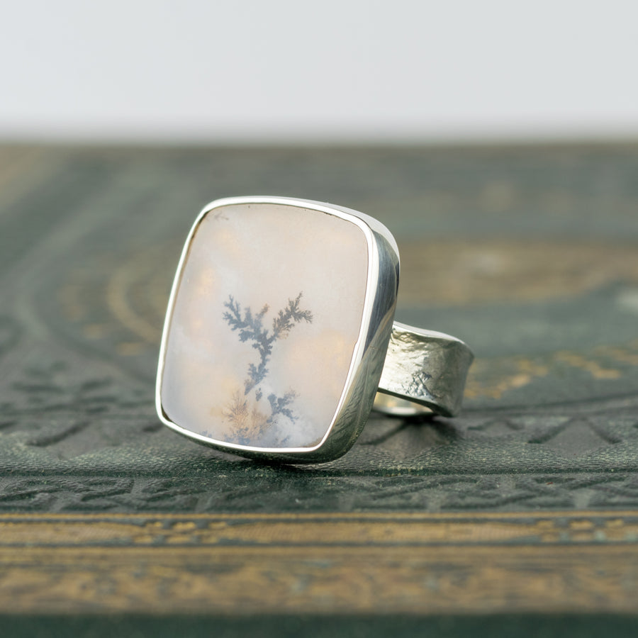 No.33 - Silver Dendritic Agate Ring - Size J
