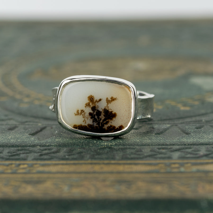 No.391 - Silver Dendritic Agate Ring - Size T 1/2