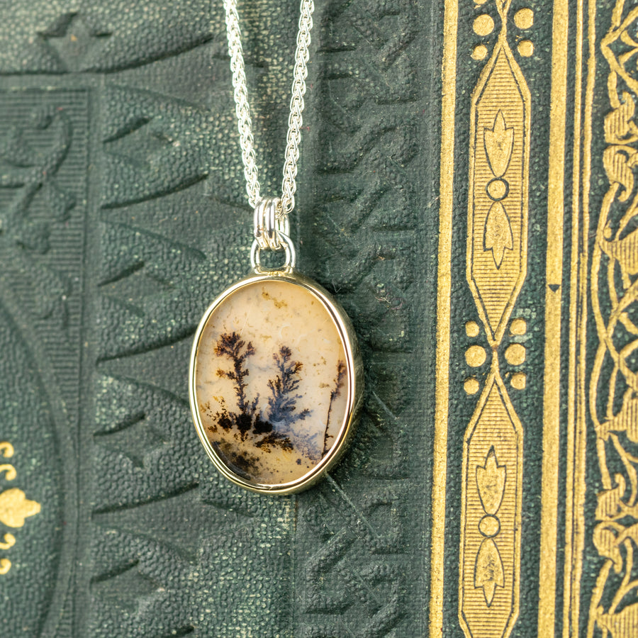 No. 590 - Silver and Gold Dendritic Agate Seaweed Pendant