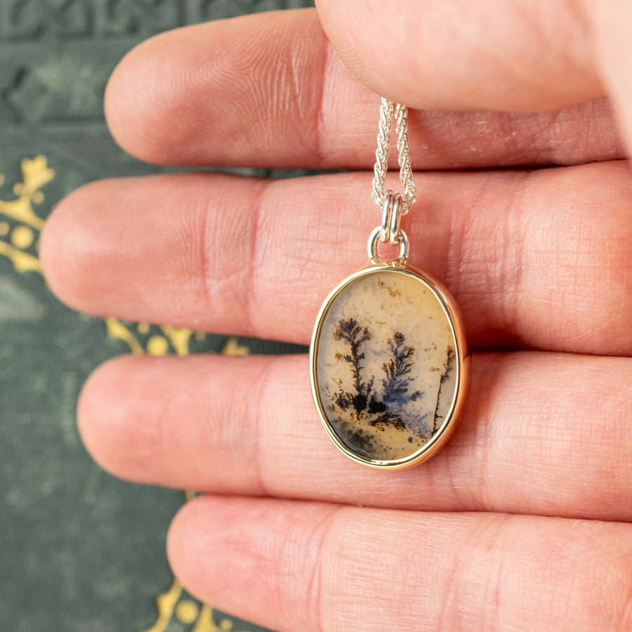 No. 590 - Silver and Gold Dendritic Agate Seaweed Pendant