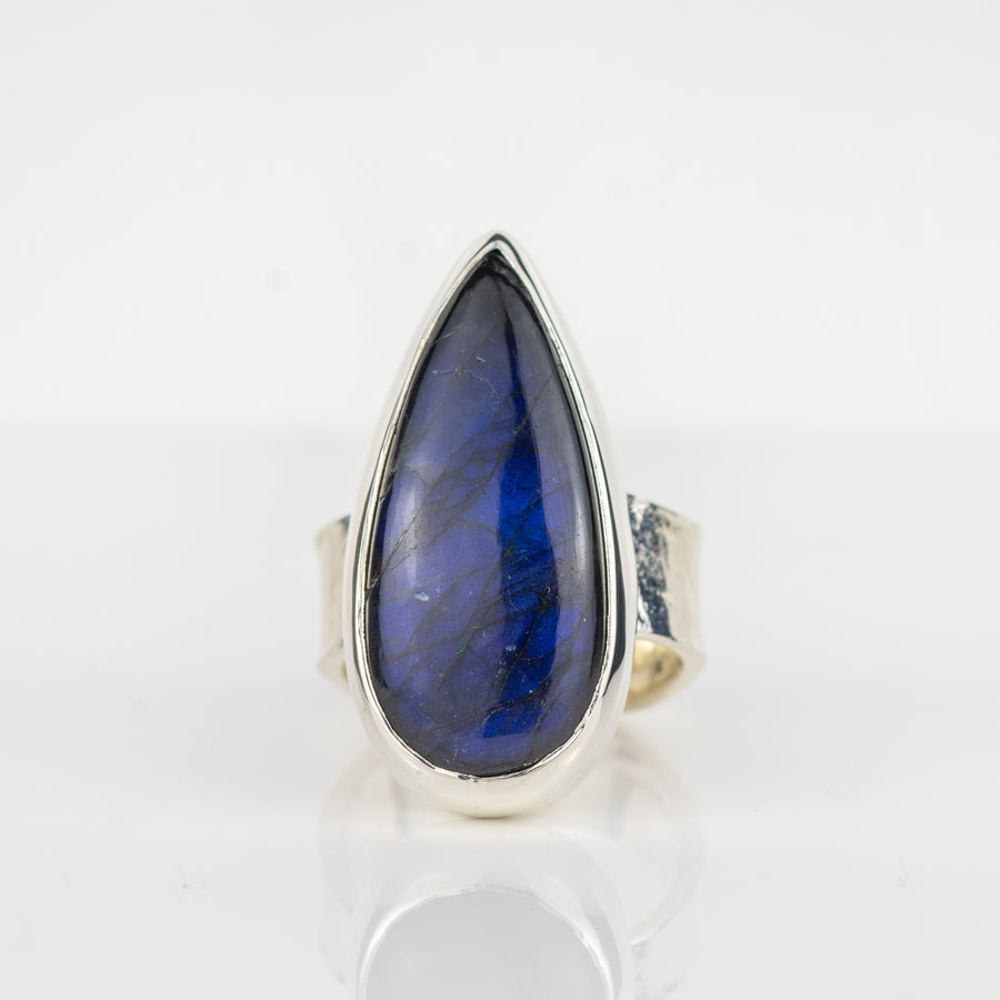 No. 394 - One of a Kind Teardrop Labradorite Ring - Size T
