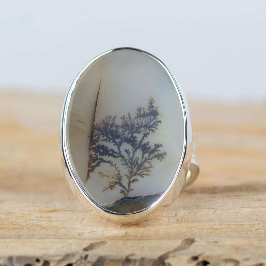 No. 601 - Silver Dendritic Agate Ring - Size K