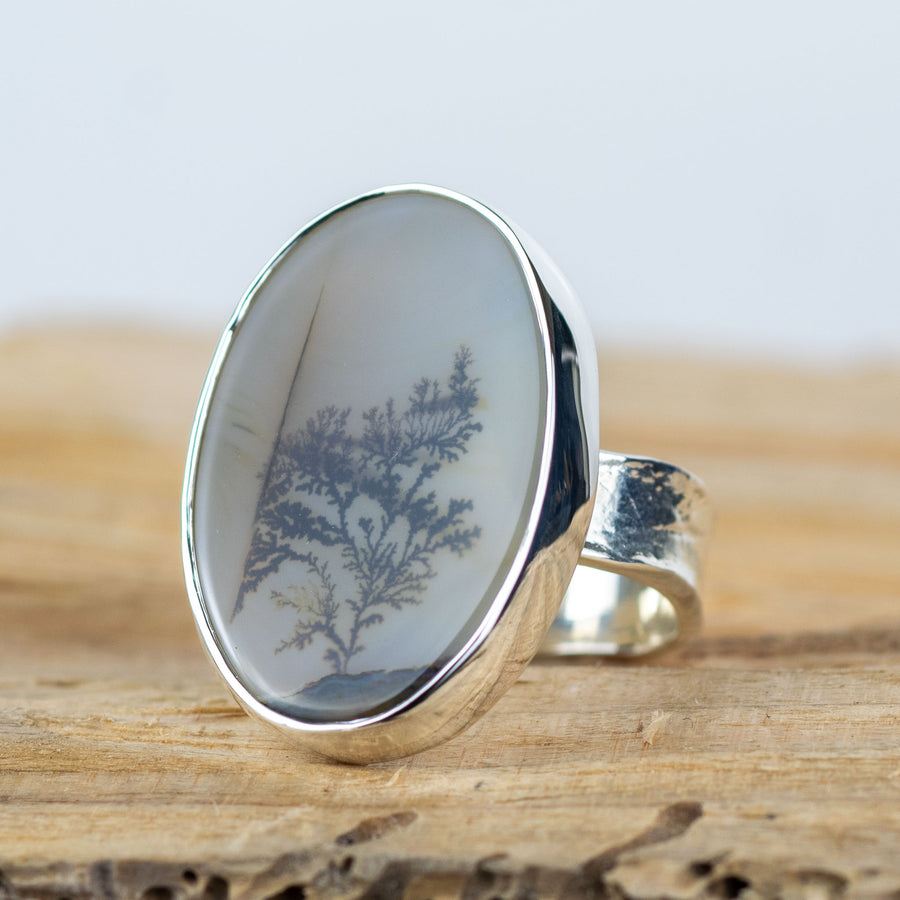 No. 601 - Silver Dendritic Agate Ring - Size K