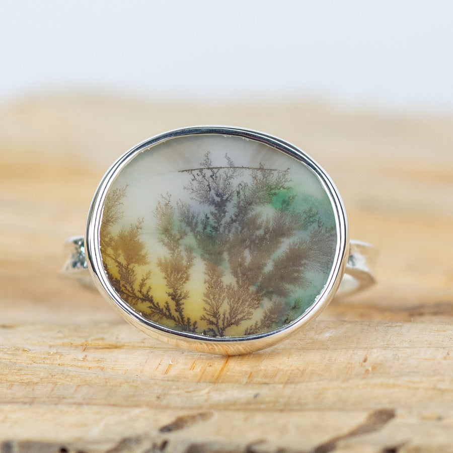 No. 604 - Silver Dendritic Agate Ring - Size R