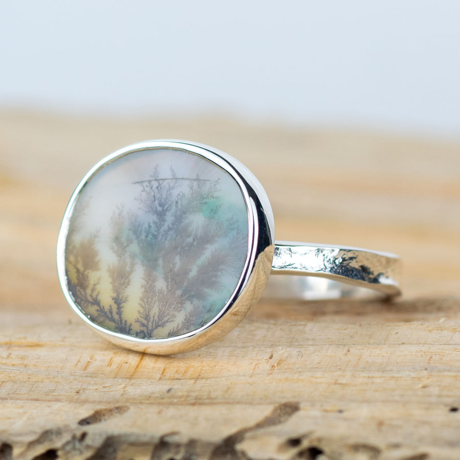 No. 604 - Silver Dendritic Agate Ring - Size R