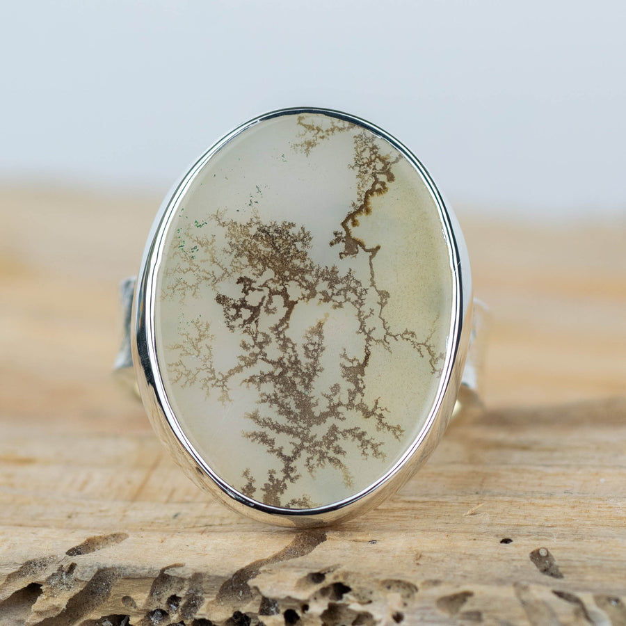 No. 602 - Silver Dendritic Agate Ring - Size R