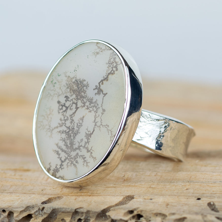 No. 602 - Silver Dendritic Agate Ring - Size R