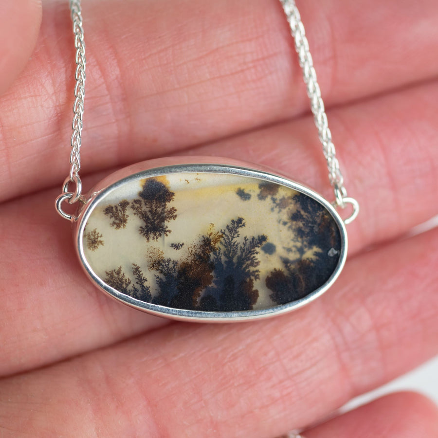 No. 215 - Silver Oval Dendritic Agate Necklet