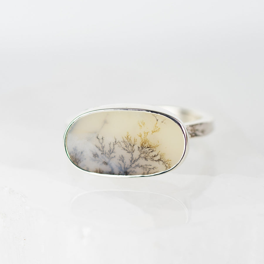 No. 41 - Silver Dendritic Agate Oval Ring - Size V