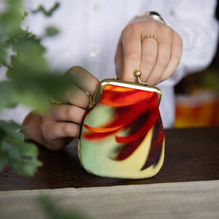 Handmade Velvet Flame Flower Kisslock Coin Purse