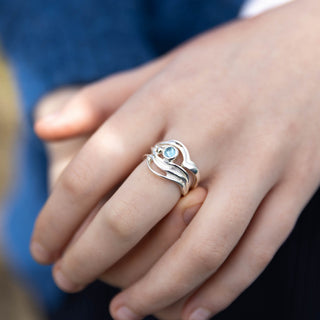Ripple To Roar Silver Topaz Wave Ring Set