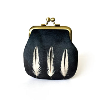 Handmade Velvet Three Feather Kisslock Coin Purse