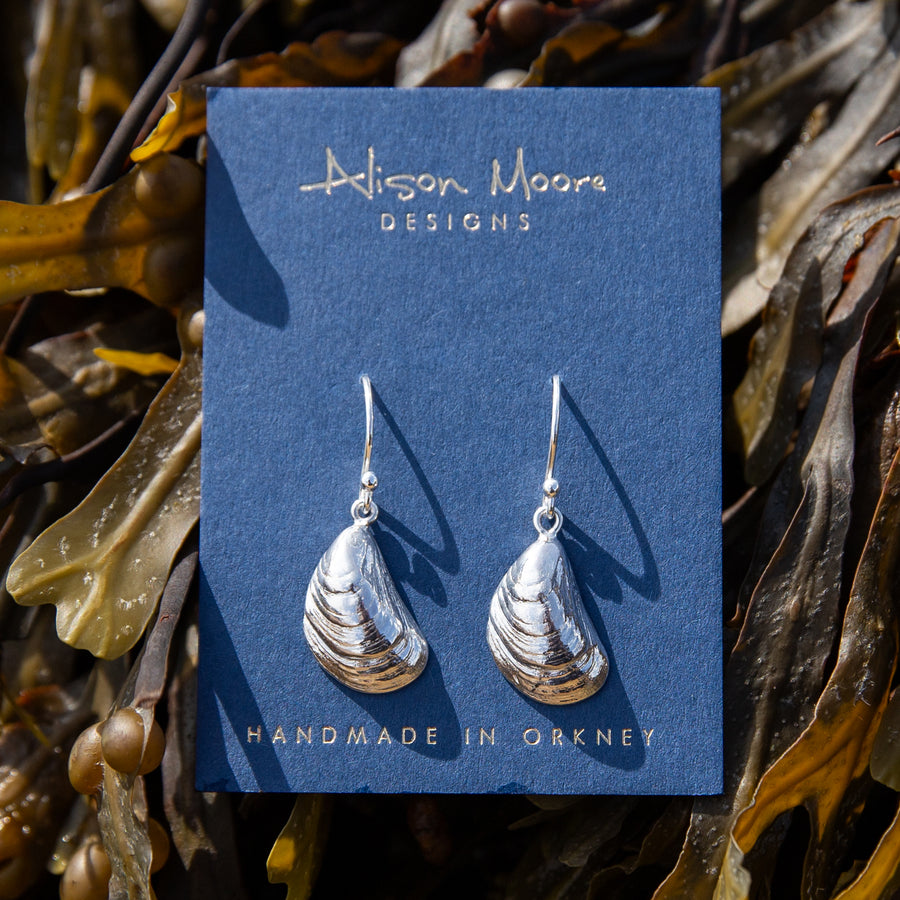 Silver Horse Mussel Shell Drop Earrings