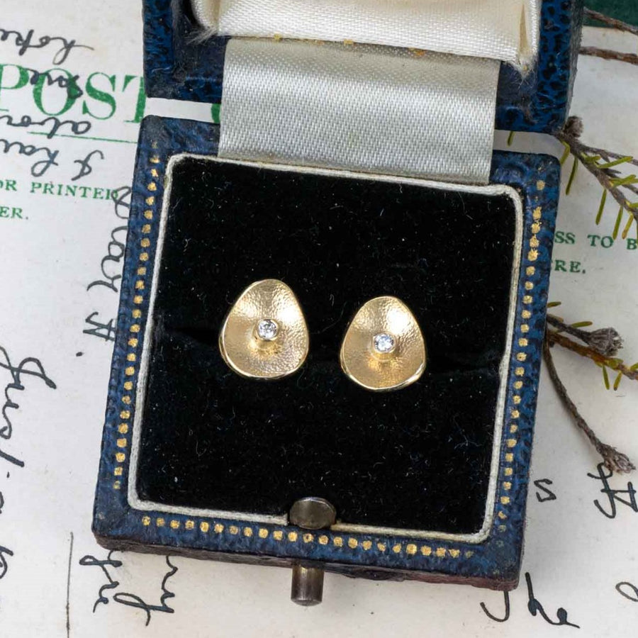 Sea Buttons April Birthstone Diamond Gold Studs