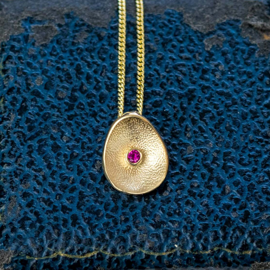 Sea Buttons July Birthstone Gold Ruby Pendant