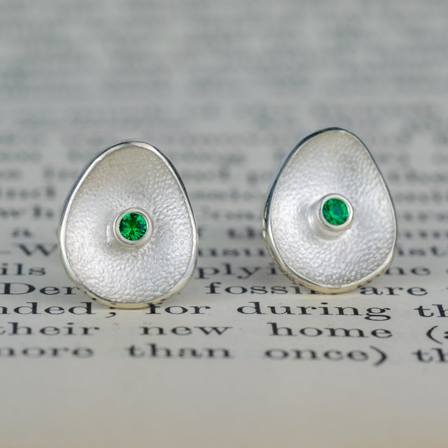 Sea Buttons May Birthstone Silver Emerald Gemstone Studs