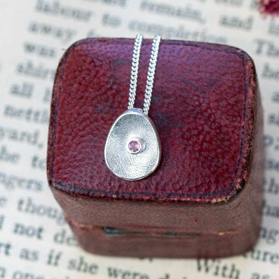 Sea Buttons October Birthstone Silver Pink Tourmaline Pendant