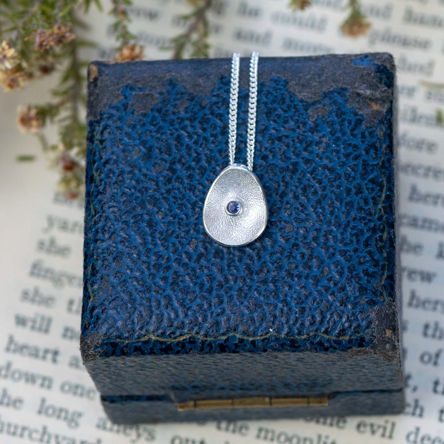 Sea Buttons September Birthstone Silver Blue Sapphire Pendant