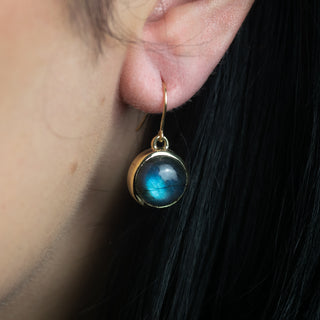 Simple Round Labradorite Gold Drop Earrings