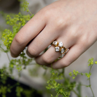 Megan - Square Diamond Gold Storybook Ring