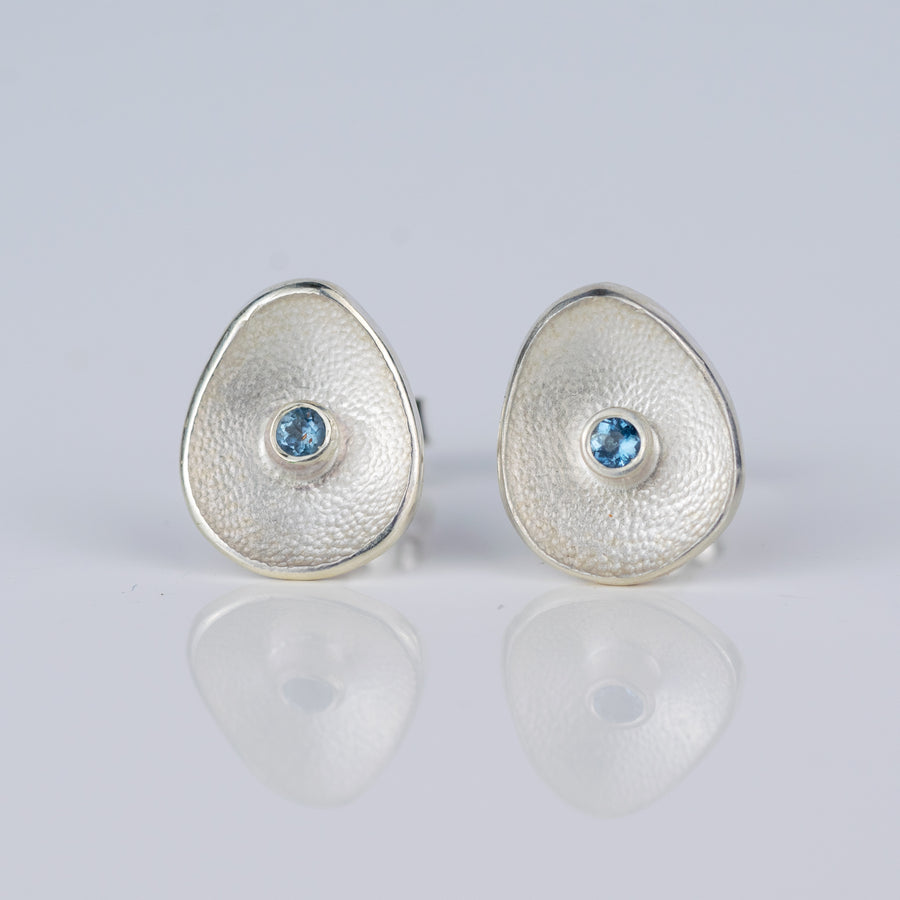Sea Buttons March Birthstone  Silver Aquamarine Gemstone Studs