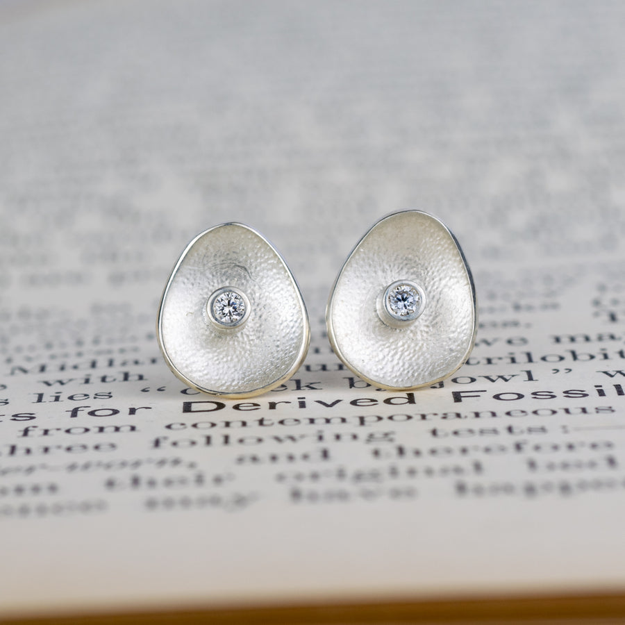 Sea Buttons Silver Birthstone Studs